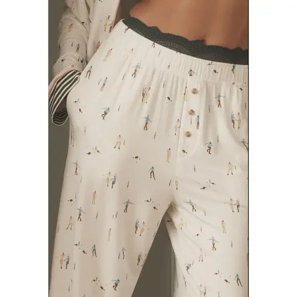 Anthropologie Pajama Pants Womens 3X White Emily Isabella Winter Skater Holiday - Picture 2 of 16